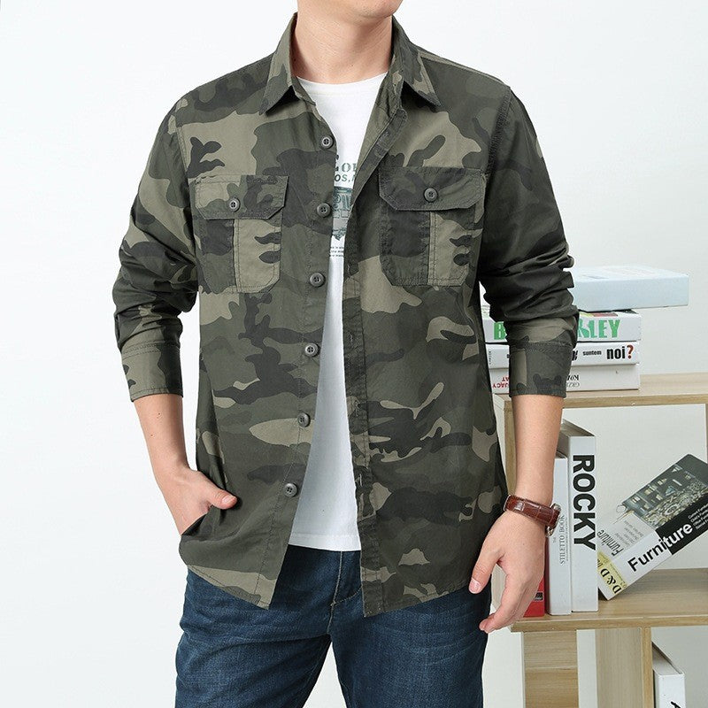 Herren nan militärisch inspiriertes Overshirt aus Baumwollmix mit Tarnmuster, Klappbrusttaschen und regular fit EB