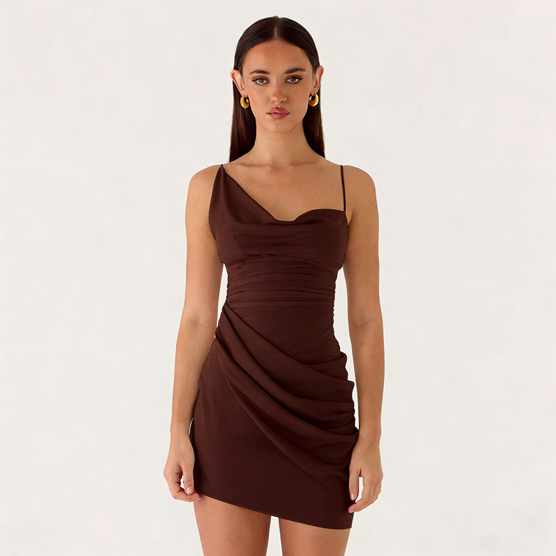 Damen Mini-Party Kleid mit asymmetrischem Ausschnitt und Taillierung EB