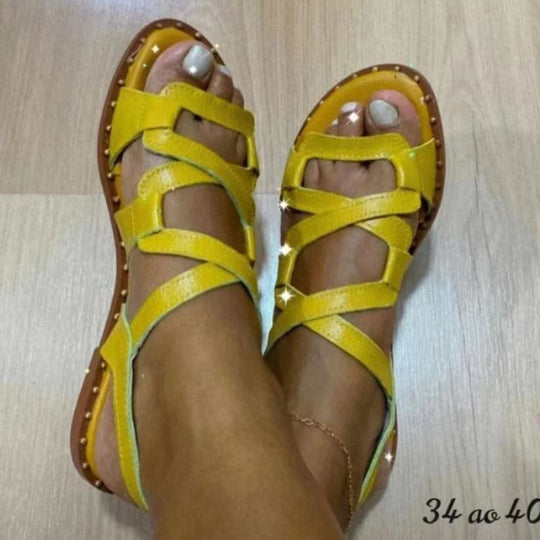 Damen farbenfrohe Sandalen mit flexiblen Riemen EB