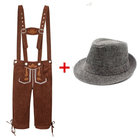 Herren nan traditionelle Trachtenlederhose mit verstellbaren Trägern und Trachtenhut EB