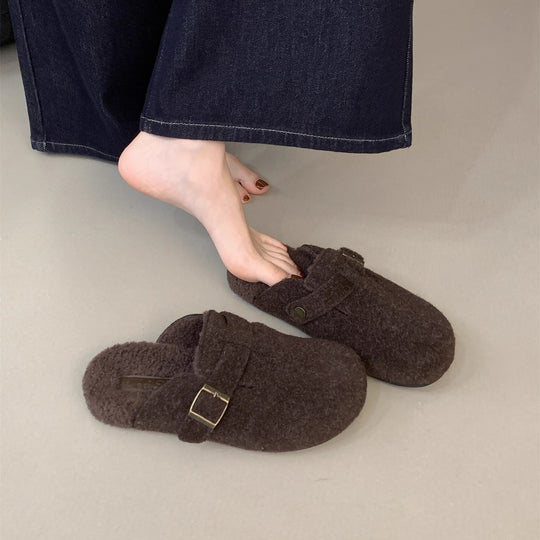 Damen Clogs aus hochwertigem Wollfilz mit dekorativen Schnallenapplikationen EB