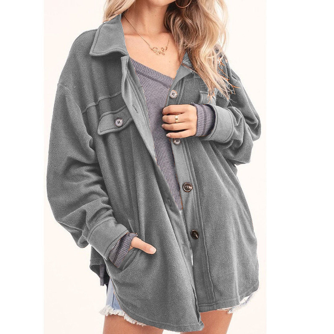 Damen lässige Overshirtjacke aus weichem Fleece EB