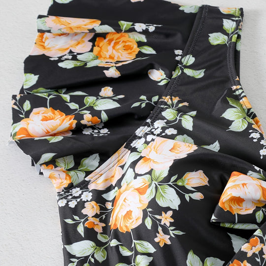 Damen Einteiler Badeanzug mit Rüschendetails und floralem Design EB