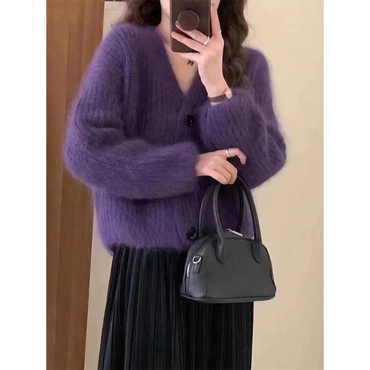 Damen Kuscheliger Strickcardigan mit großen Knöpfen EB