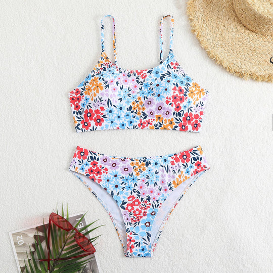 Damen Bikini-Set mit floralen Mustern und hoher Taille EB