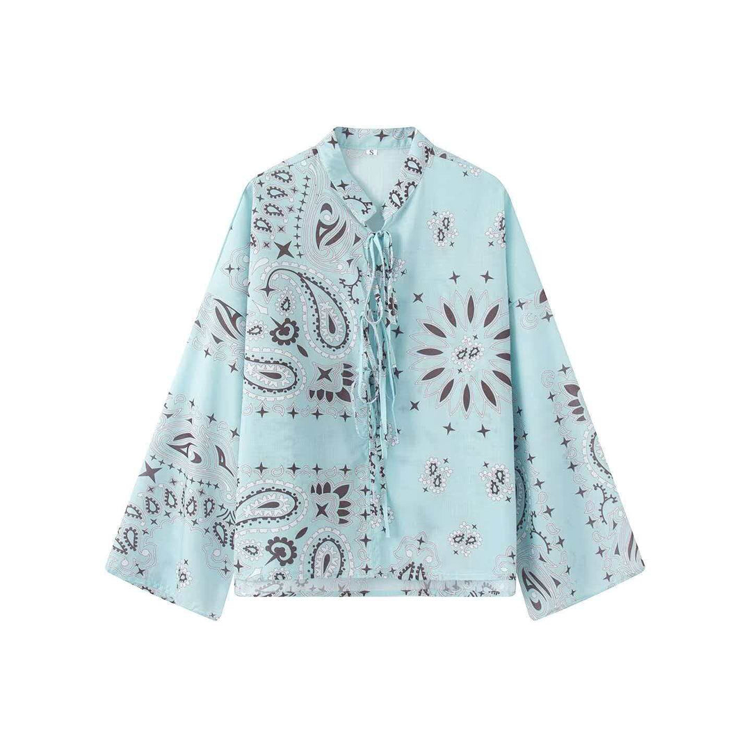 Damen nan weit geschnittene Palazzo-Hose mit Paisley-Print und elastischem Bund EB