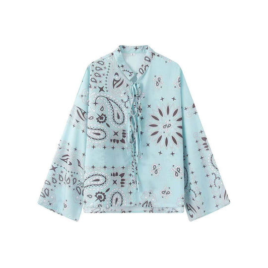 Damen nan weit geschnittene Palazzo-Hose mit Paisley-Print und elastischem Bund EB