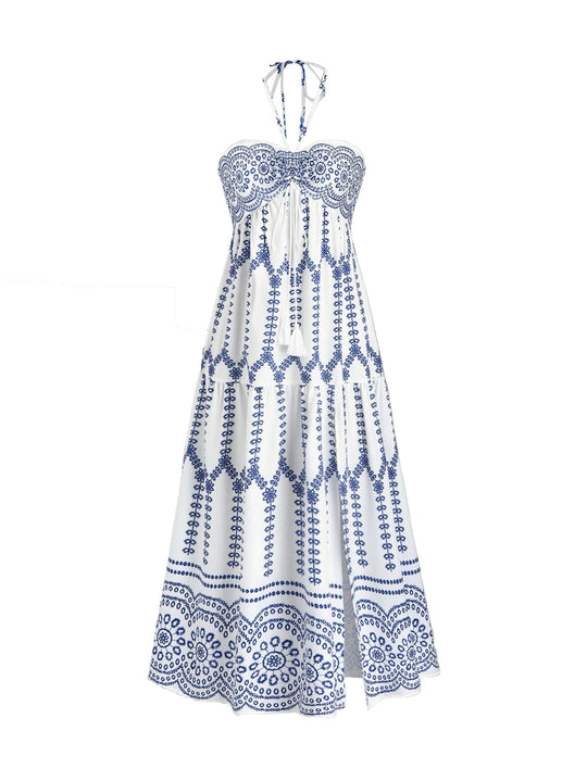 Damen Boho Maxikleid mit Trägern EB