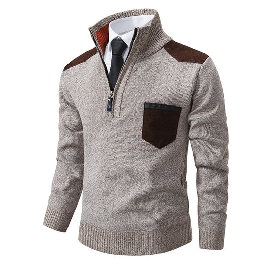 Herren eleganter Pullover mit Stehkragen und praktischer Brusttasche EB