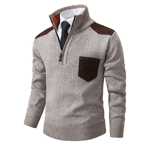 Herren eleganter Pullover mit Stehkragen und praktischer Brusttasche EB