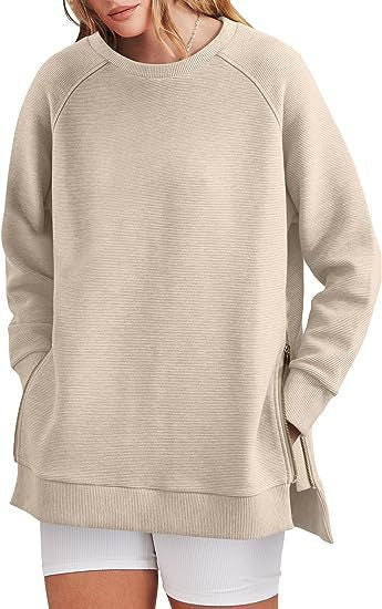 Damen modischer Sweatshirt mit seitlichen Reißverschlüssen EB