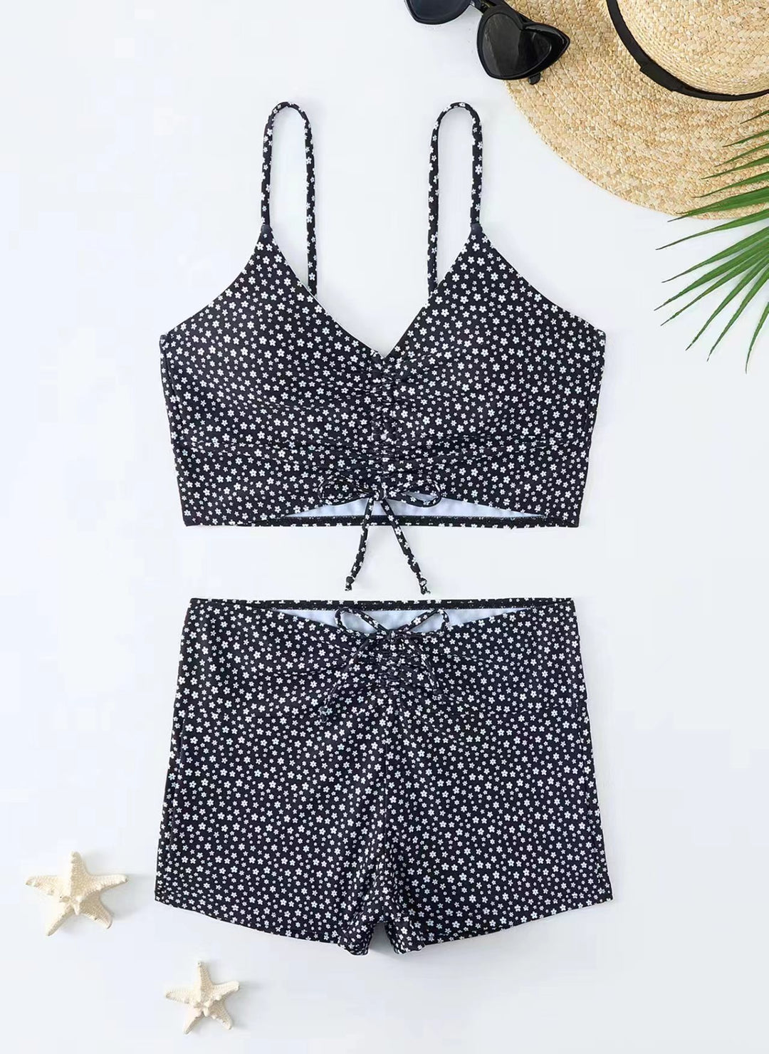 Damen Bikini mit floralem Rüschendesign und verstellbaren Trägern EB