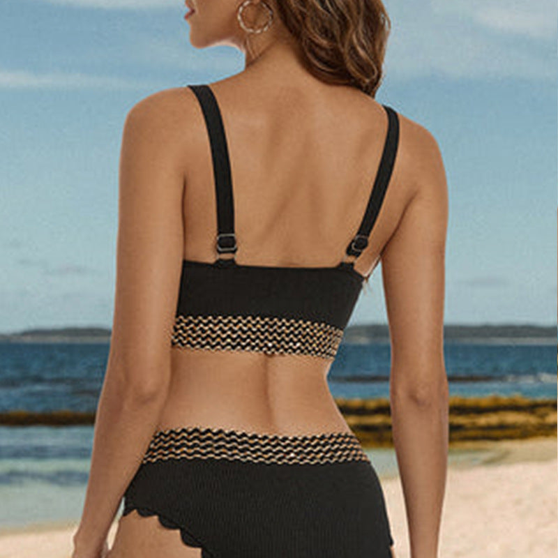 Damen Bikini mit dekorativem Wellenmuster EB