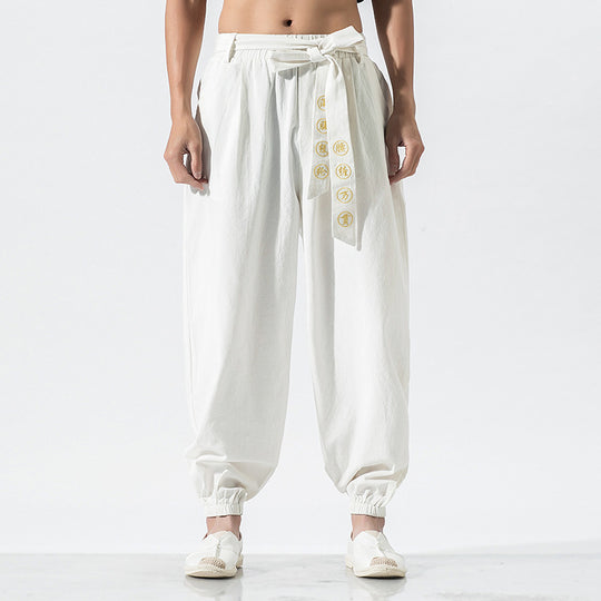 Damen nan weite Leinenhose mit Tunnelzug Bund Bindedetail und elastischen Knöchelabschlüssen EB