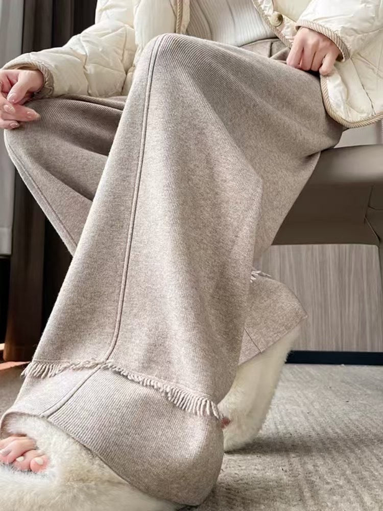 Damen Elegante, weit geschnittene Hose mit Fransen EB