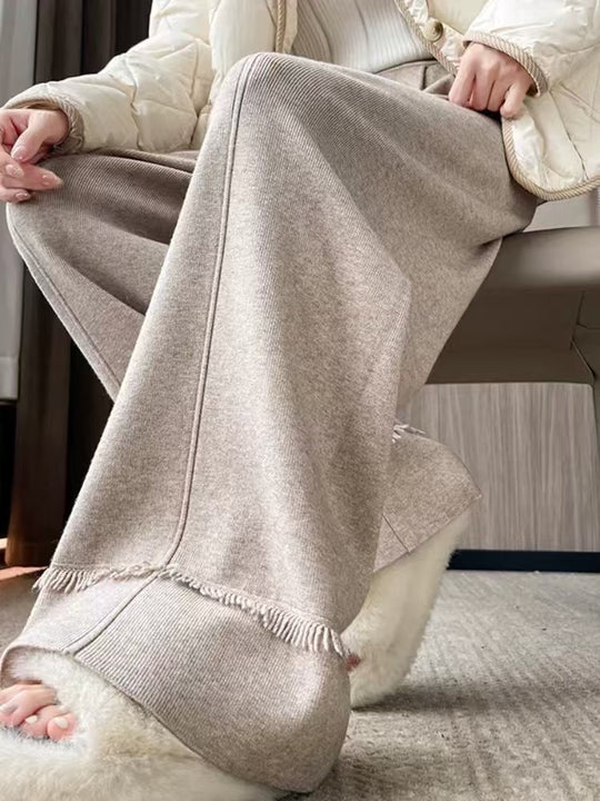 Damen Elegante, weit geschnittene Hose mit Fransen EB