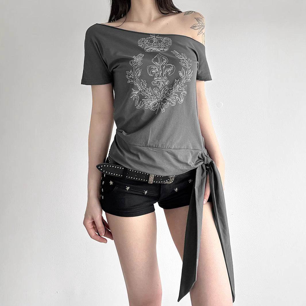 Damen asymmetrisches Top mit dekorativem Knoten EB