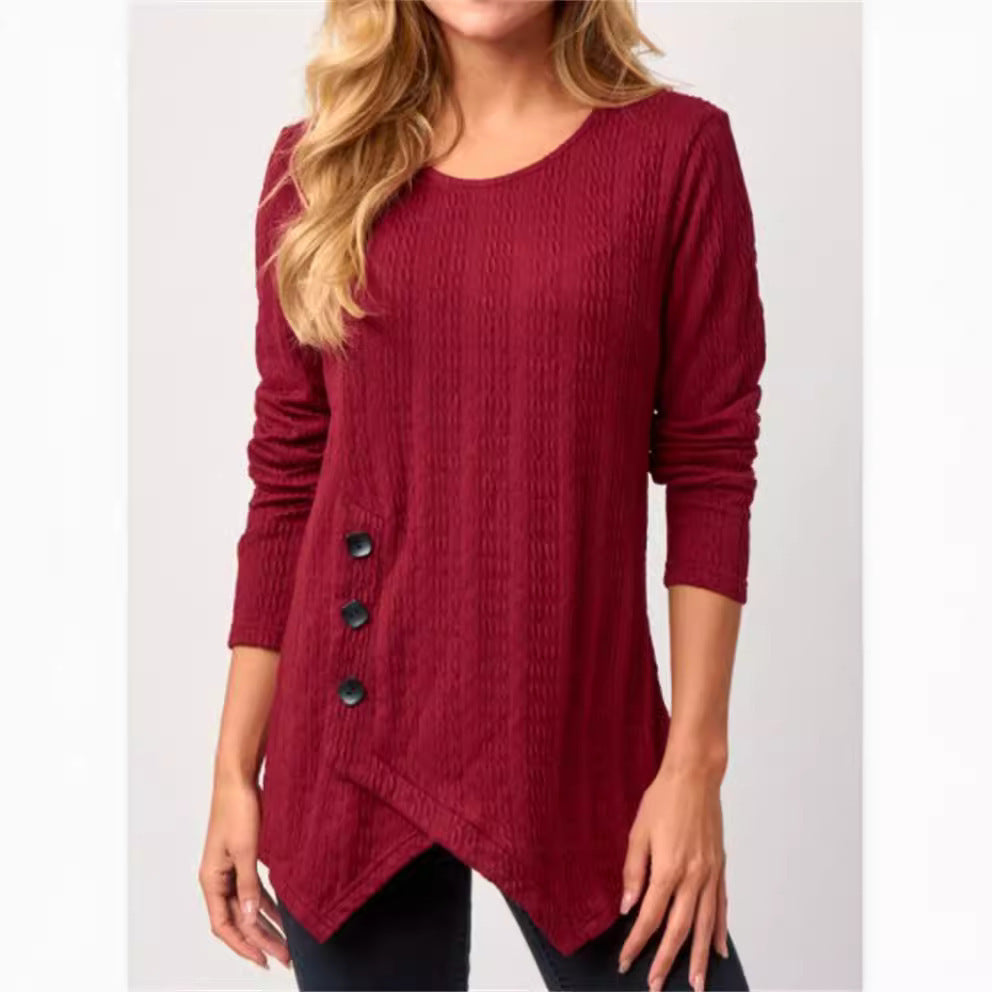 Damen asymmetrisches Langarmshirt mit Knopfdetails und strukturiertem Design EB