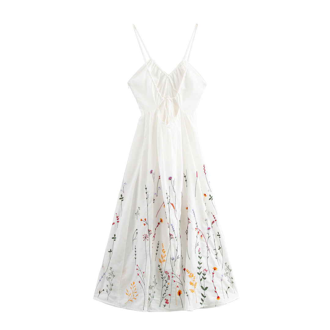 Damen Spaghetti-Träger Kleid mit floralen Stickereien EB