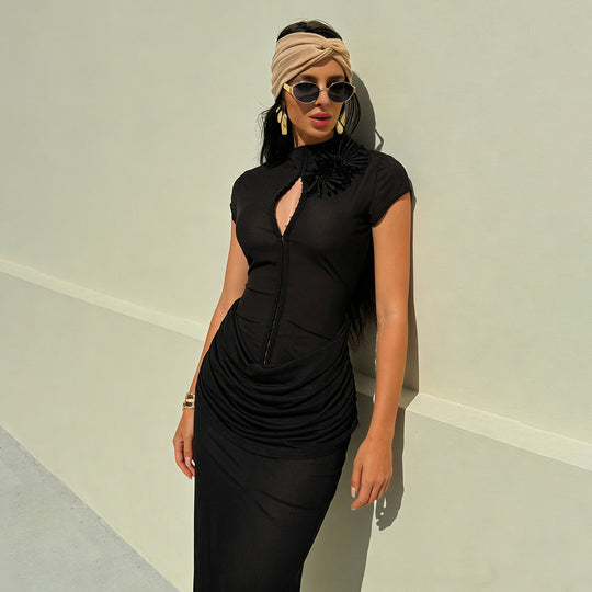 Damen Langarm Maxikleid mit raffiniertem Schnitt und eleganter Knopfdetail EB