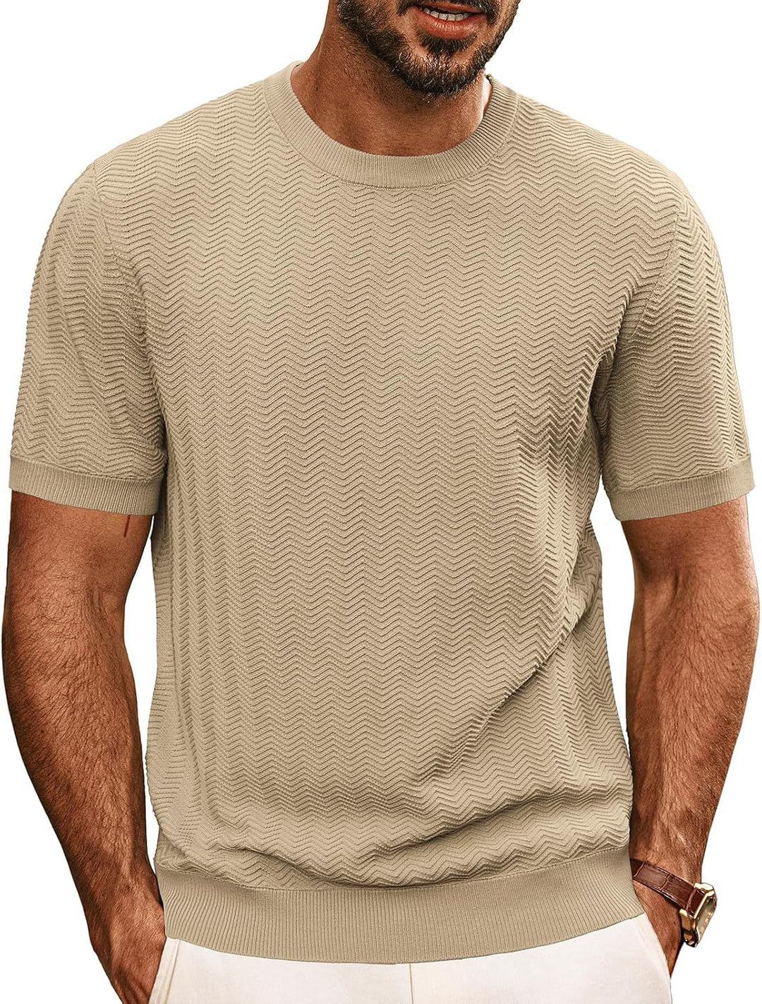 Herren strukturiertes Rundhals T-Shirt EB