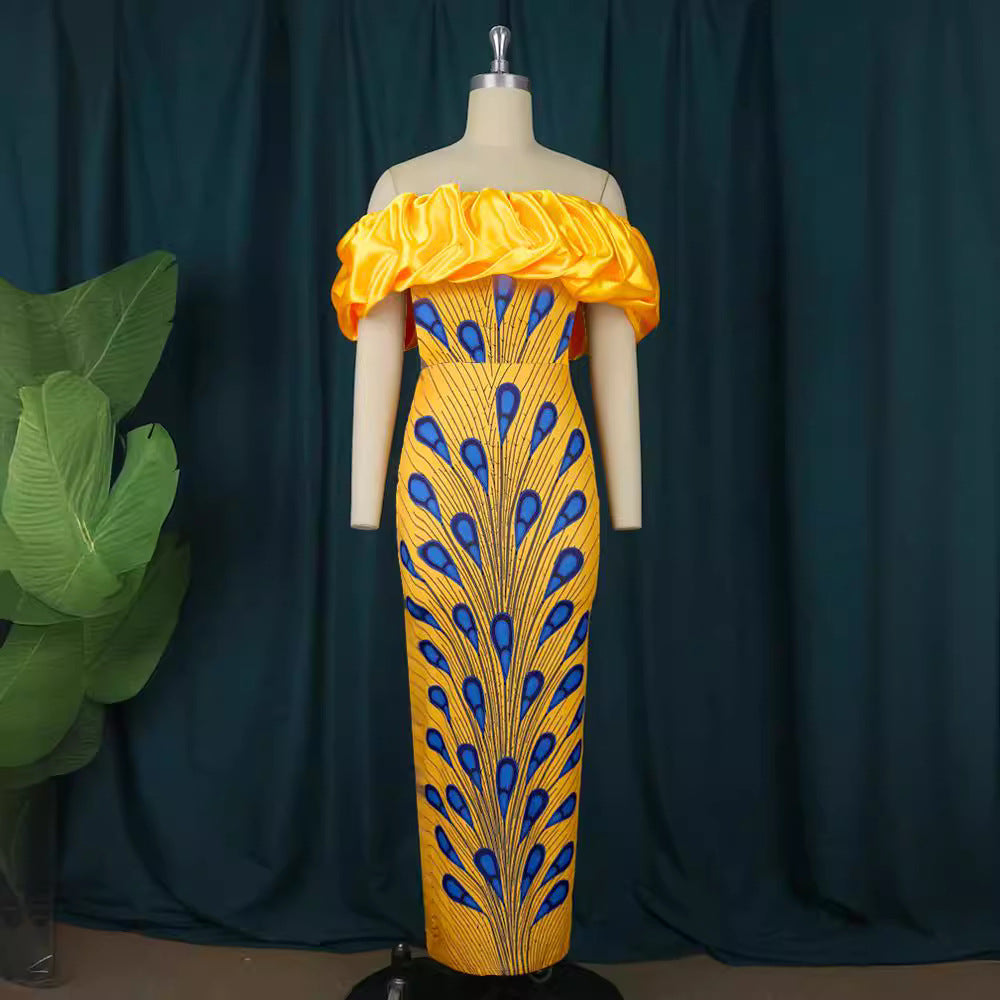 Damen Elegantes Abendkleid mit schulterfreiem Design und voluminösem Rüschensaum EB