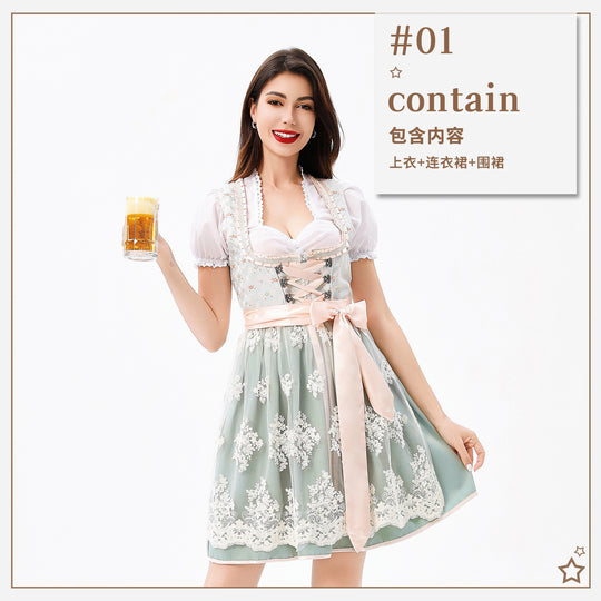Damen nan traditionelles Dirndlkleid mit Korsett-Schnürung, Spitzenapplikation und Puffärmeln EB