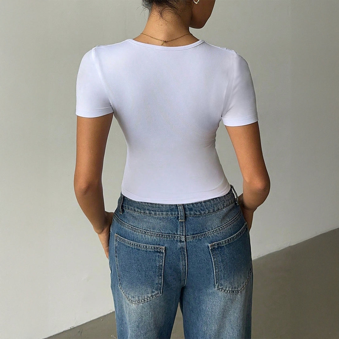 Damen Oberteil mit tiefem V-Ausschnitt und figurbetonter Silhouette EB