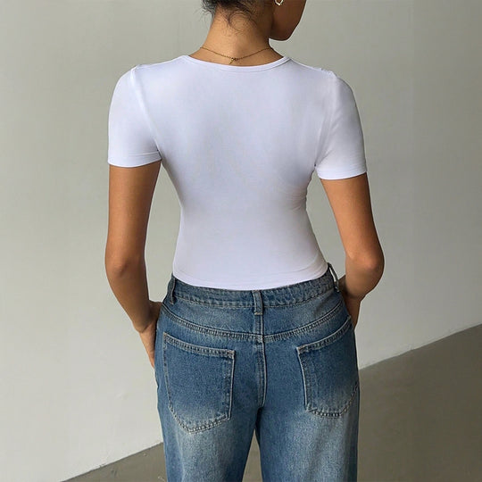 Damen Oberteil mit tiefem V-Ausschnitt und figurbetonter Silhouette EB