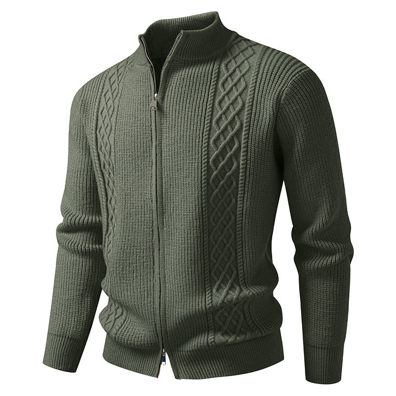 Herren nan Zip-Strickjacke mit dekorativem Zopfmuster, Stehkragen und elastischen Bündchen EB