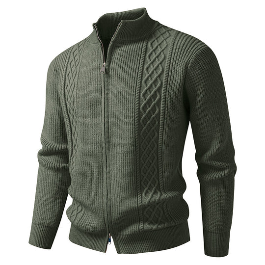 Herren nan Zip-Strickjacke mit dekorativem Zopfmuster, Stehkragen und elastischen Bündchen EB