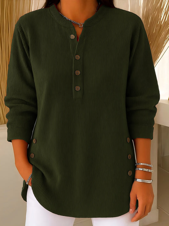 Damen nan plissee Tunika-Bluse mit Stehkragen, Knopfleiste und seitlichen Zierknöpfen EB