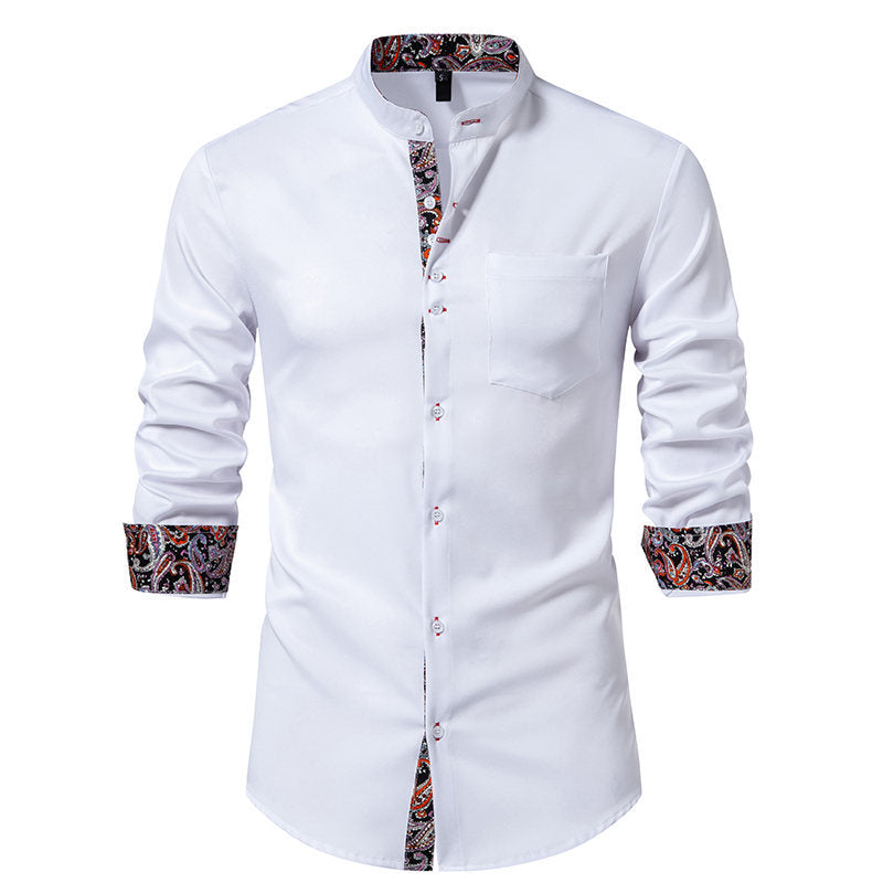 Herren Langarmhemd mit modernem Stehkragen und Paisleymuster EB