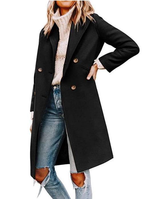 Damen eleganter, taillierter Wollmantel mit doppelter Knopfleiste EB