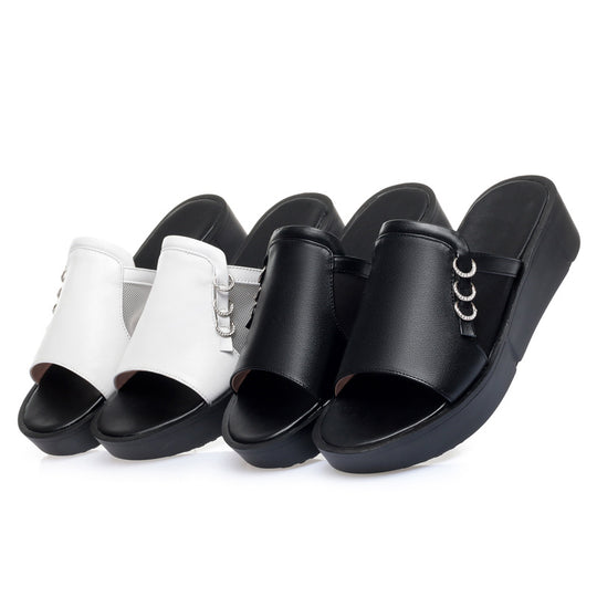 Damen Bequeme Plateau-Sandalen mit modischem Netzdesign und dekorativen Ketten EB