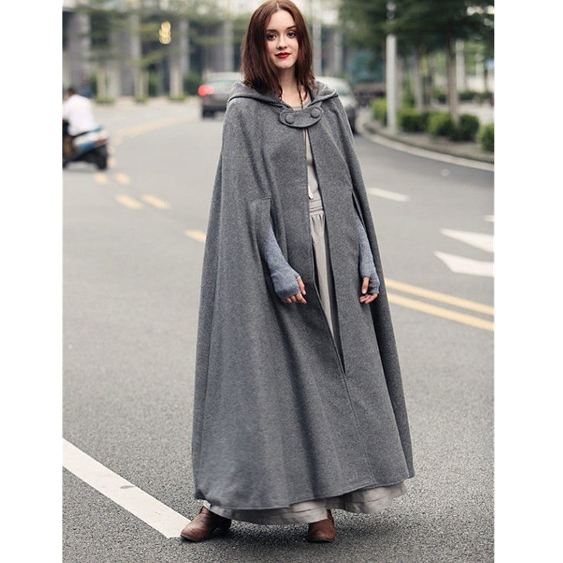 Damen Wickelponcho mit Kapuze und seitlichen Taschen EB