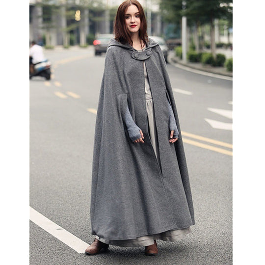 Damen Wickelponcho mit Kapuze und seitlichen Taschen EB