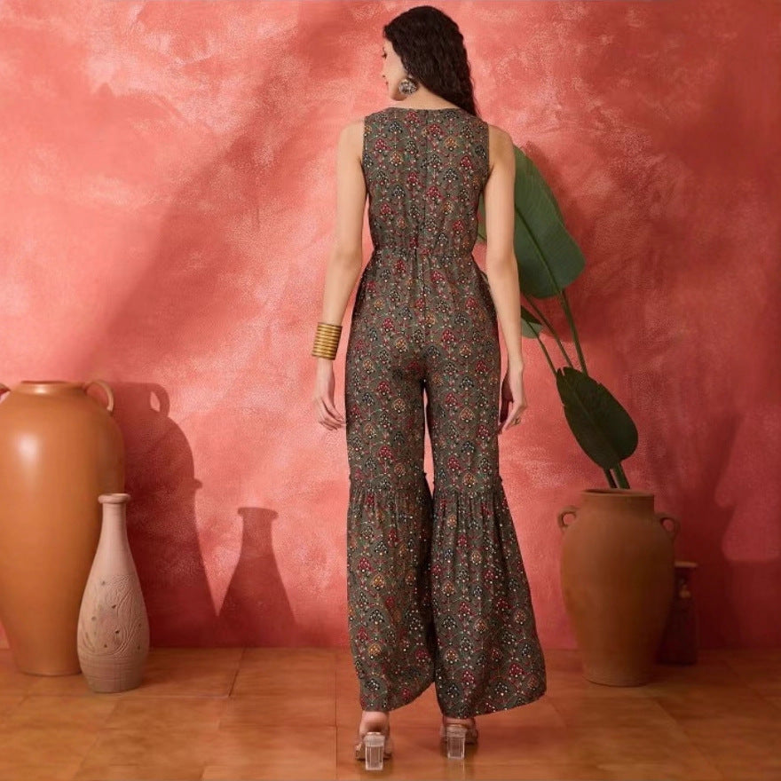 Damen Vintage-inspirierter Jumpsuit mit weitem Bein und Taillierung EB