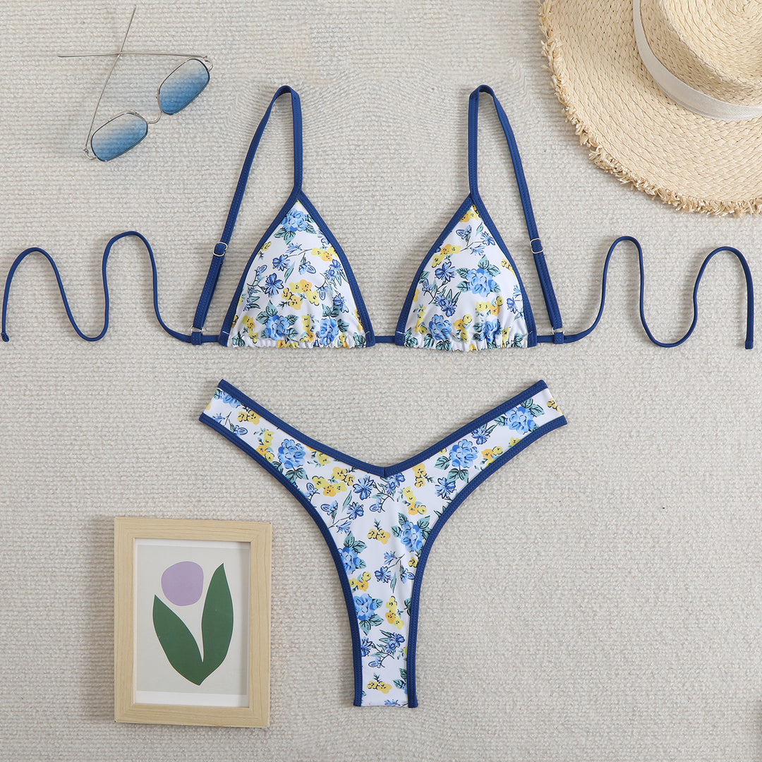 Damen Triangel-Bikini mit floralem Design und verstellbaren Trägern EB