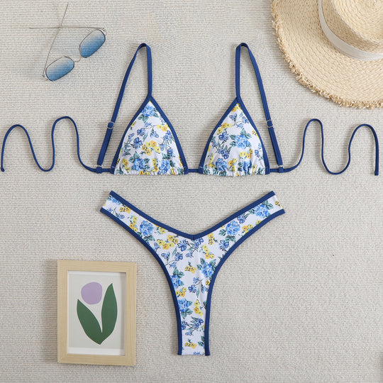 Damen Triangel-Bikini mit floralem Design und verstellbaren Trägern EB