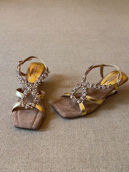 Damen elegante Slippers mit funkelndem Kristall-Detail EB