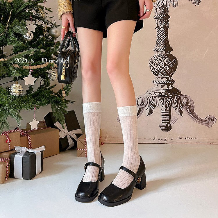 Damen modische Mary Jane Pumps mit komfortablem Blockabsatz EB