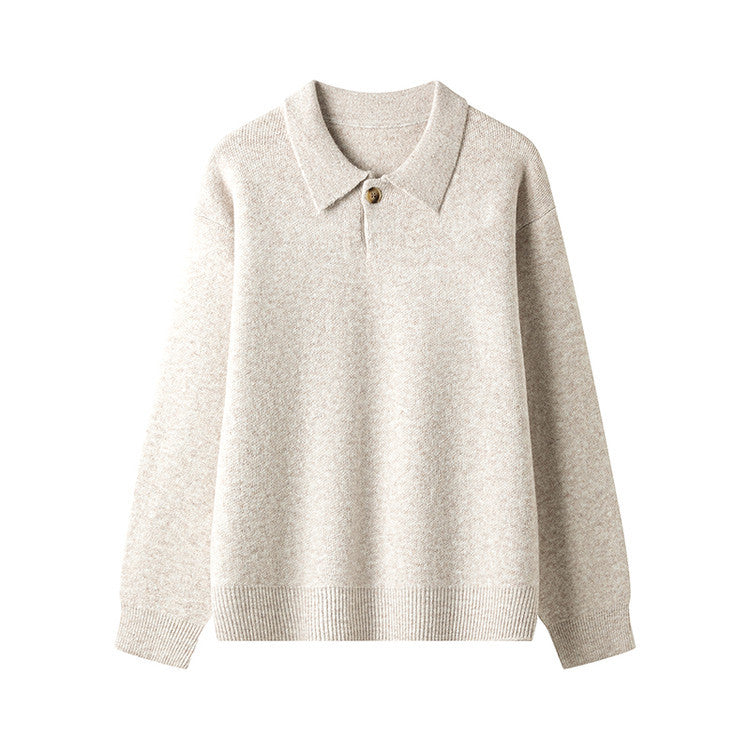 Damen eleganter Strickpullover mit Polokragen und Knopf EB