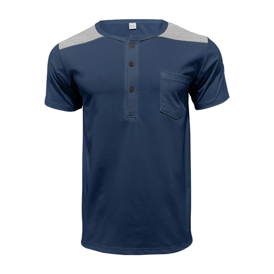 Herren nan Kurzarm-Henleyshirt aus weicher Baumwollmischung mit Brusttasche und Schulterblende EB
