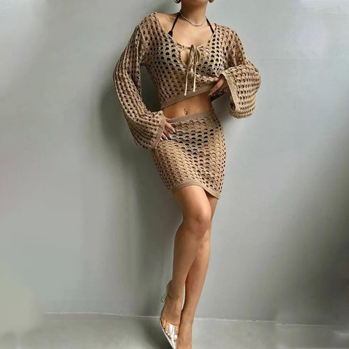 Damen gehäkeltes Strandoutfit mit offener Front EB