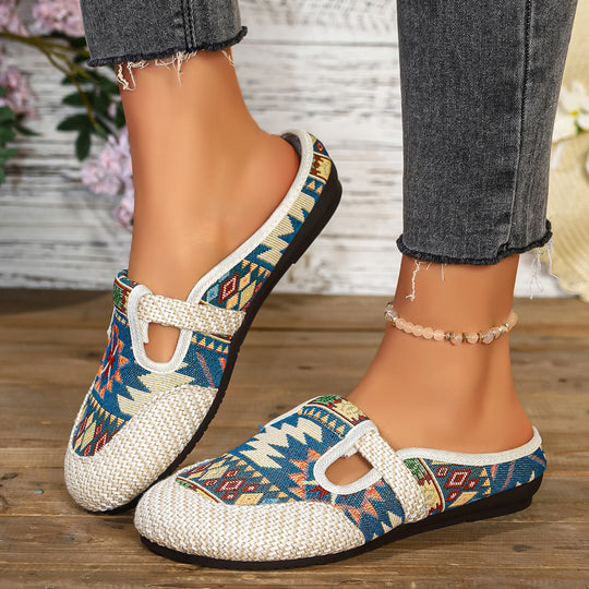 Damen komfortable und modische Clogs mit buntem Jacquard-Muster EB
