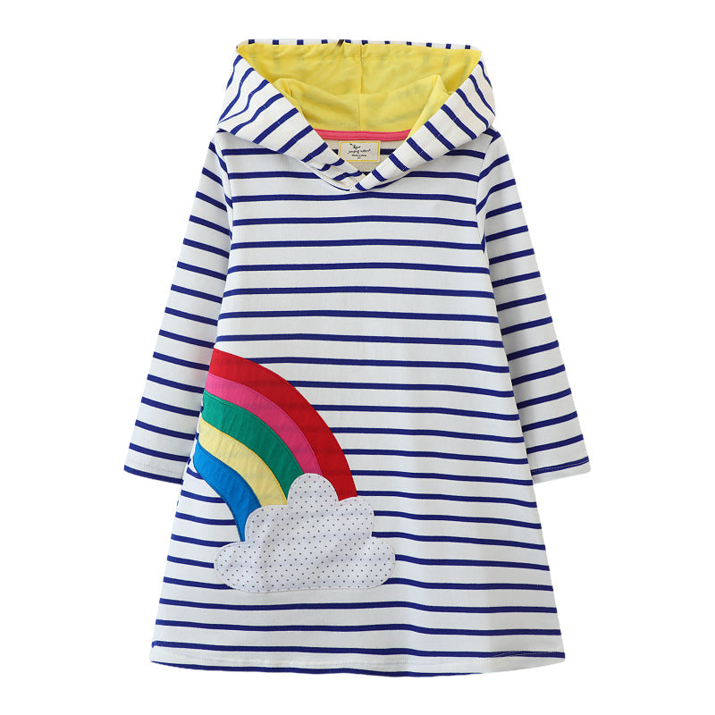 Mädchen Kapuzenkleid mit buntem Regenbogenmotiv EB