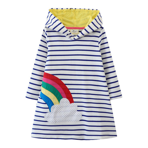 Mädchen Kapuzenkleid mit buntem Regenbogenmotiv EB