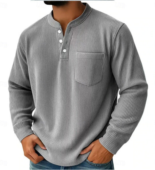 Herren nan thermisches Waffelstrick-Henleyshirt mit Stehkragen Brusttasche und geripptem Komfortschnitt EB