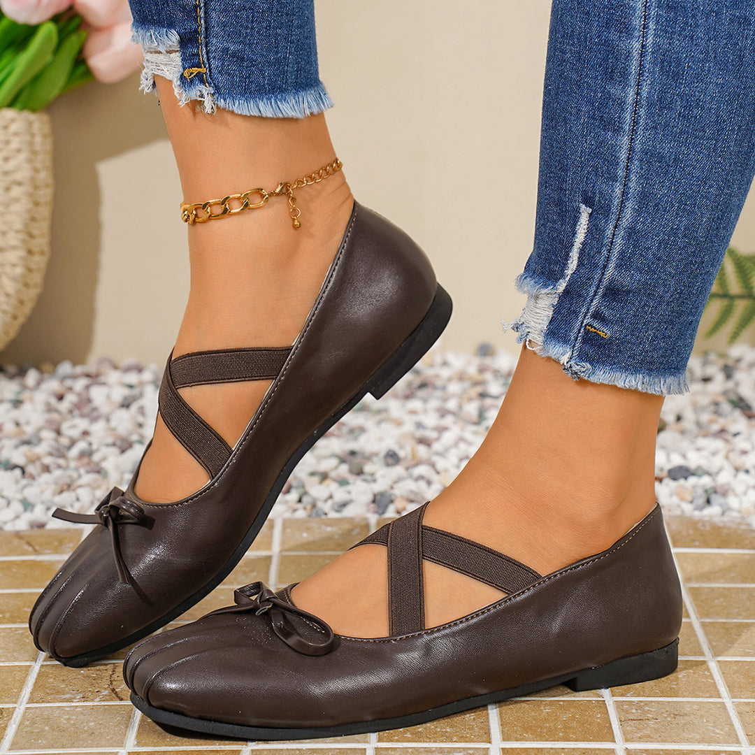 Damen elegante Ballerinas mit verschnörkeltem Riemchen und dekorativem Schleifendetail EB